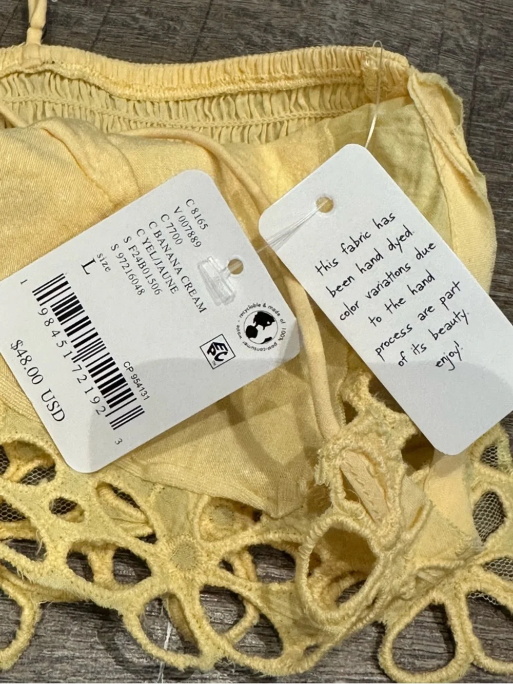 Free People Asteria Bralette Banana Cream Yellow Large New with Tag